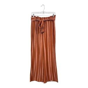 ILLA ILLA Women's Large Pull On Pants Wide Leg Boho Belted Striped Rust Orange